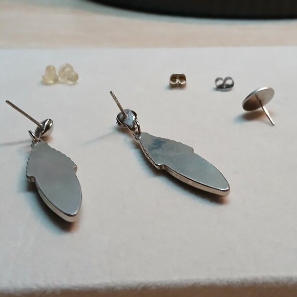 Two Pair Vintage Costume Silver Tone Faux BlueGreen Turquoise Stud Earrings #29W - Picture 9 of 11